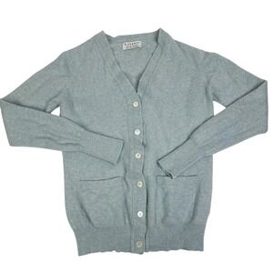 R. Derwin Clothiers 100% Cashmere Cardigan Blue Gray Made in Scotland Womens PS*